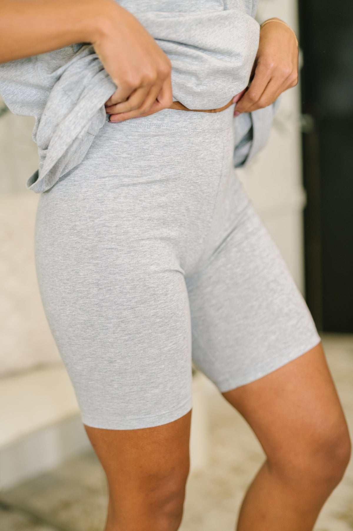 Cotton Top and Biker Shorts Set in Grey