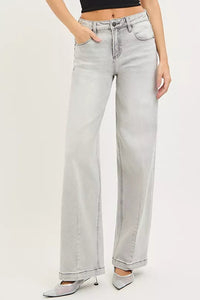 Risen High Rise Slouchy Baggy Light Grey Jeans