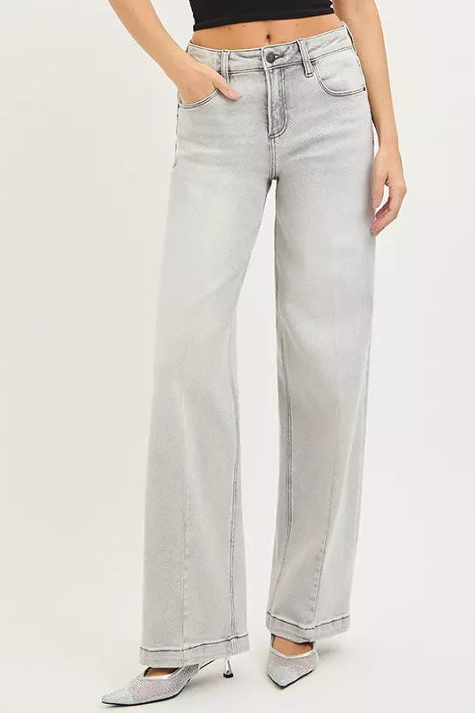 Risen High Rise Slouchy Baggy Light Grey Jeans