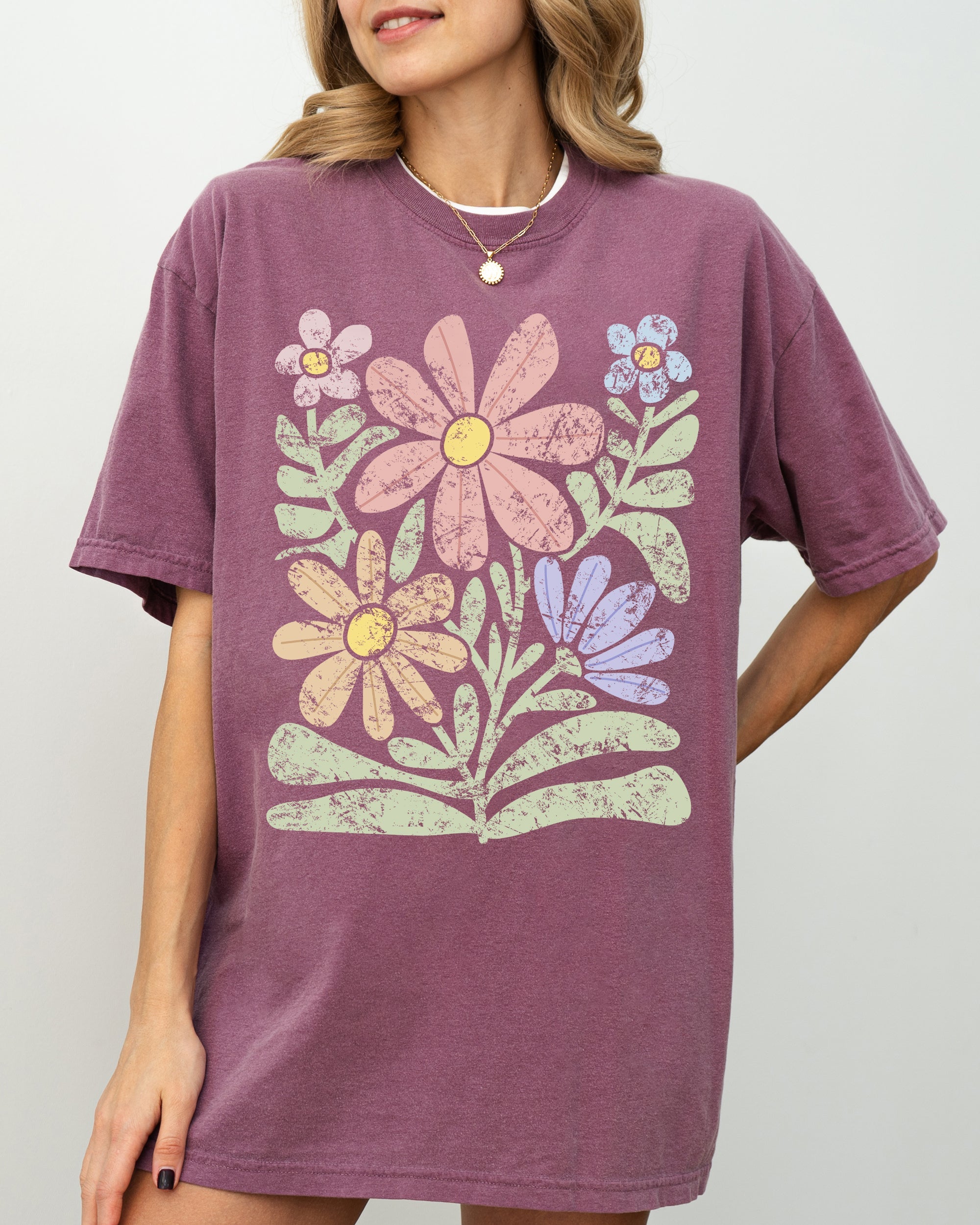 Chalk Flowers Boho Design Comfort Colors Graphic T-Shirt