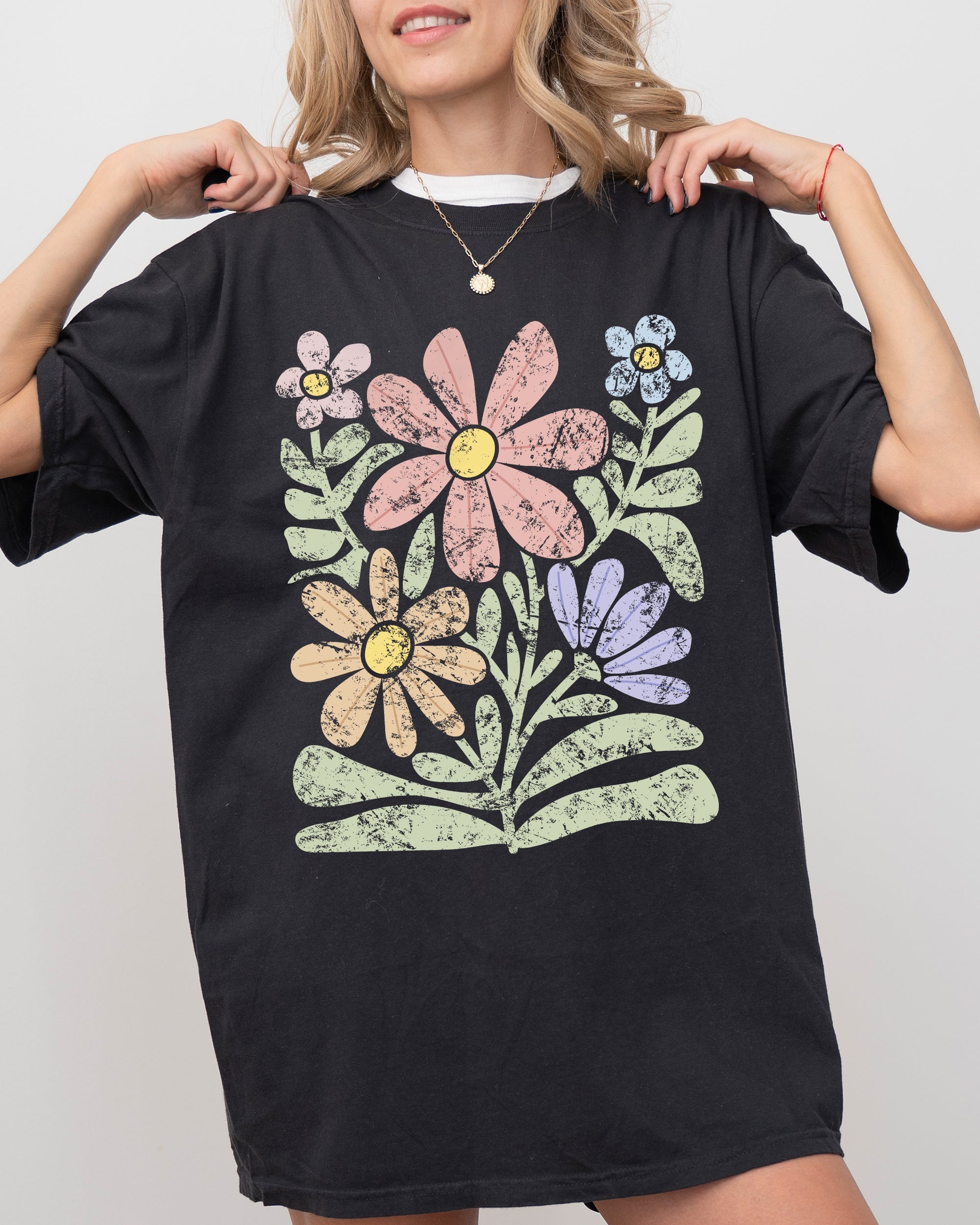 Chalk Flowers Boho Design Comfort Colors Graphic T-Shirt