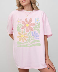 Chalk Flowers Boho Design Comfort Colors Graphic T-Shirt