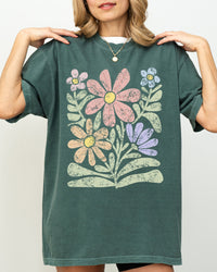 Chalk Flowers Boho Design Comfort Colors Graphic T-Shirt