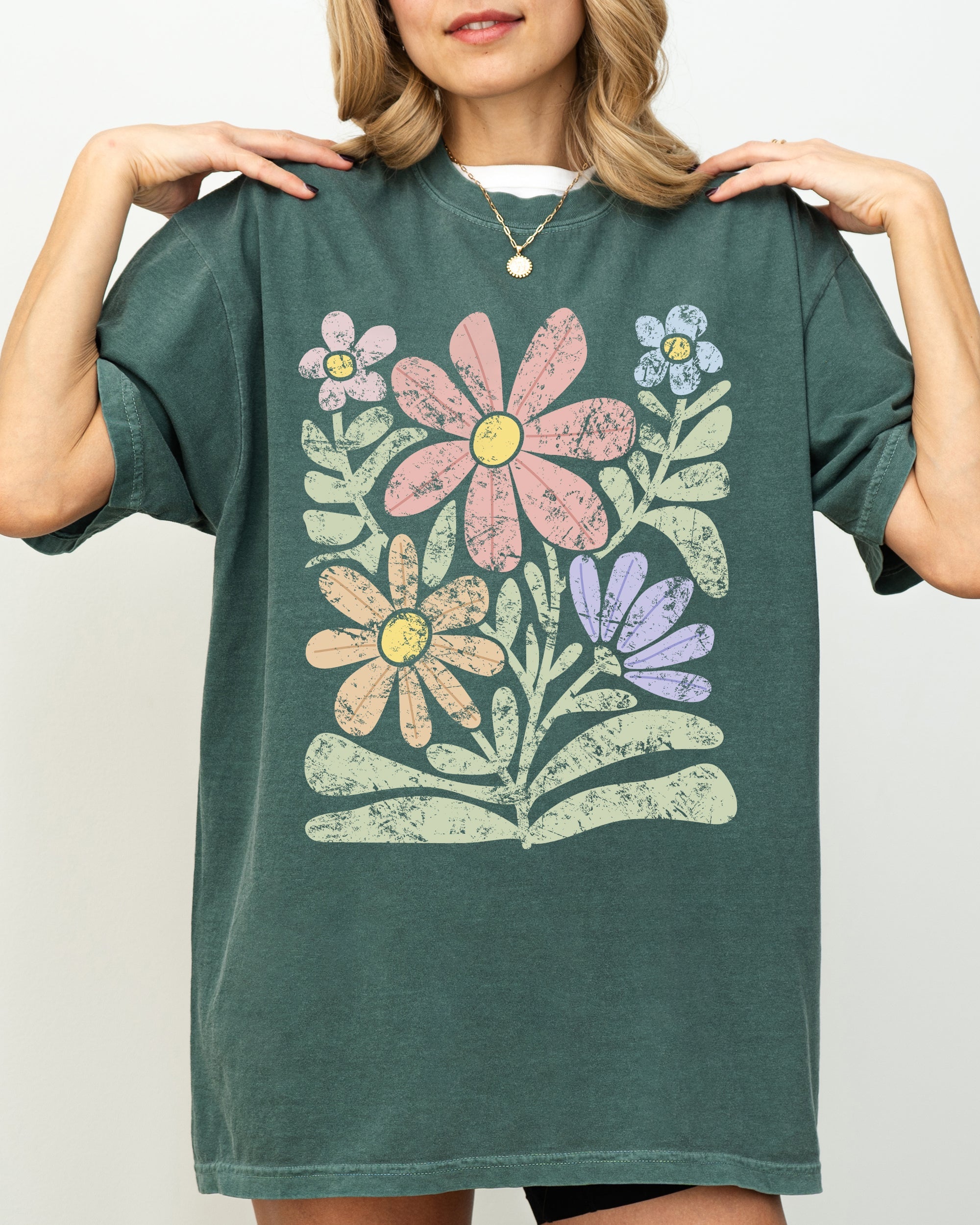 Chalk Flowers Boho Design Comfort Colors Graphic T-Shirt