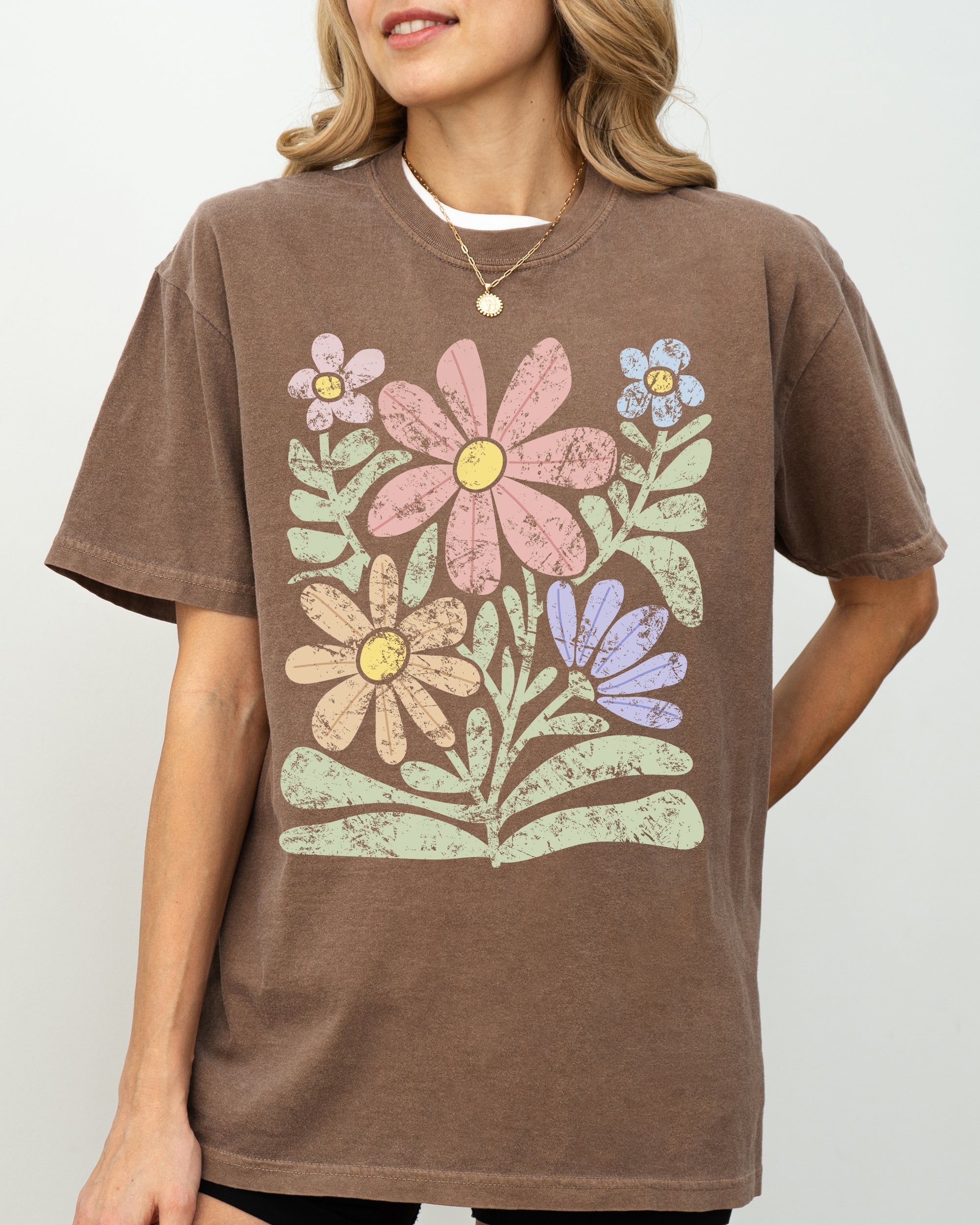 Chalk Flowers Boho Design Comfort Colors Graphic T-Shirt