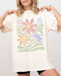 Chalk Flowers Boho Design Comfort Colors Graphic T-Shirt