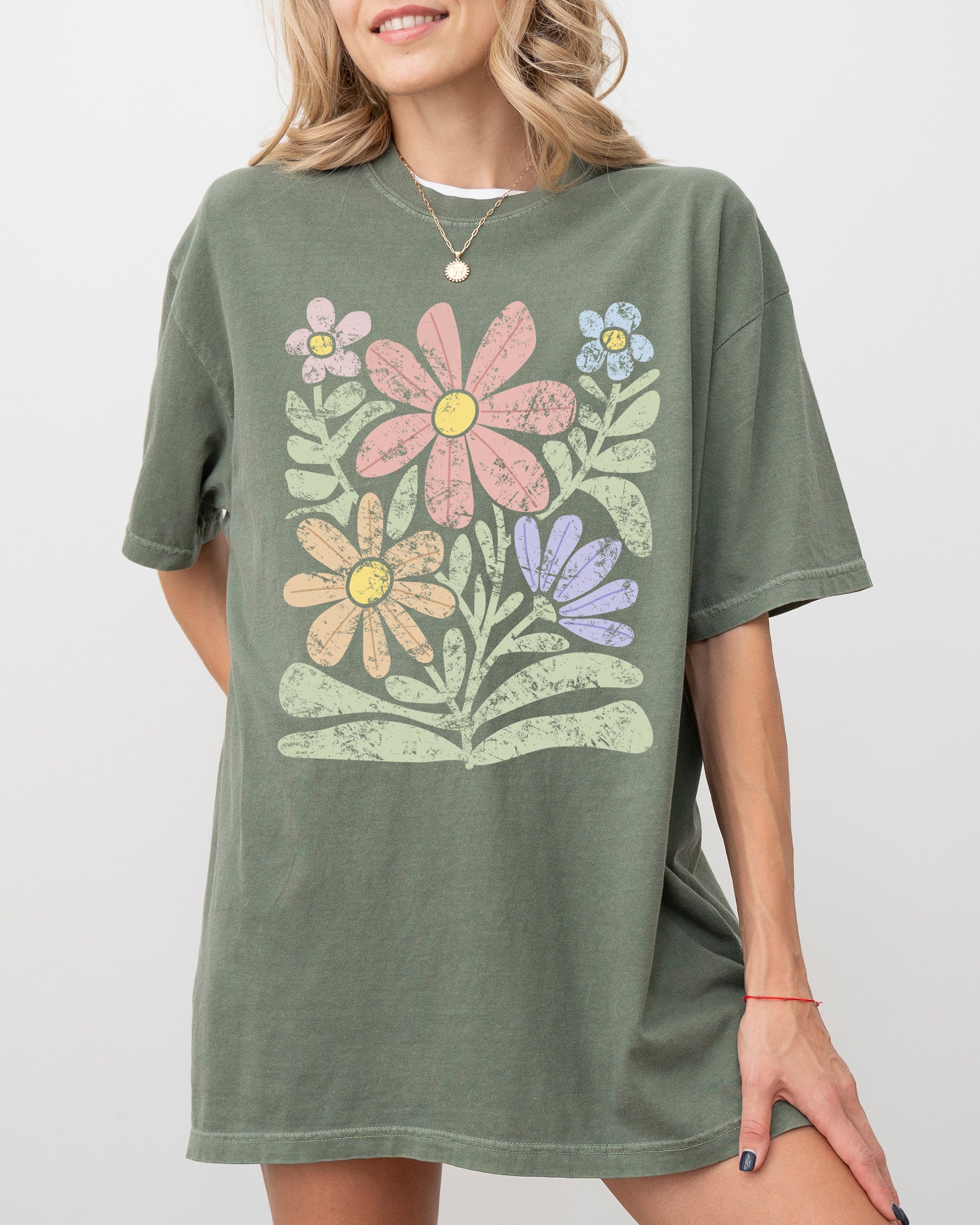 Chalk Flowers Boho Design Comfort Colors Graphic T-Shirt