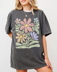 Chalk Flowers Boho Design Comfort Colors Graphic T-Shirt