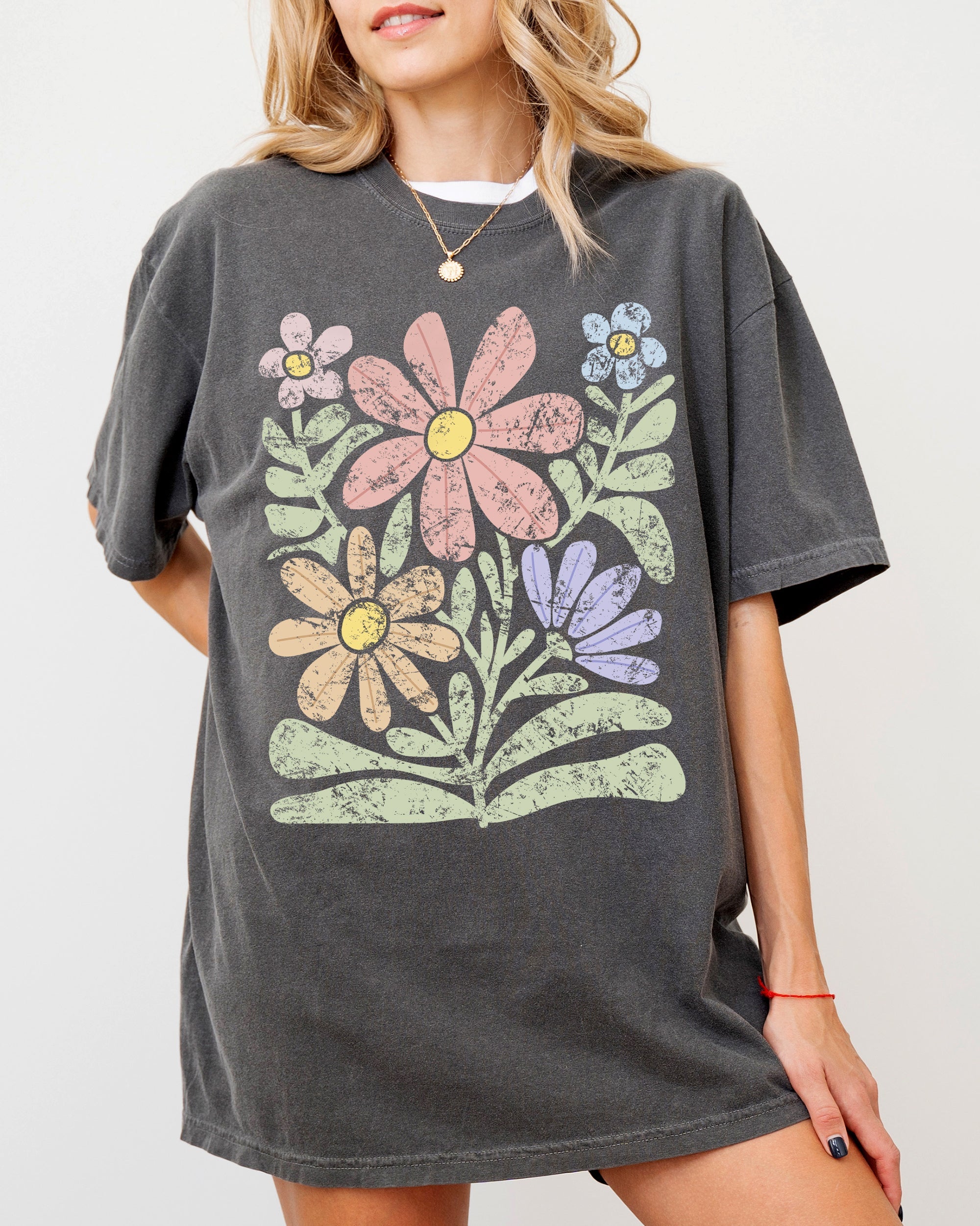 Chalk Flowers Boho Design Comfort Colors Graphic T-Shirt