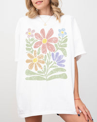 Chalk Flowers Boho Design Comfort Colors Graphic T-Shirt