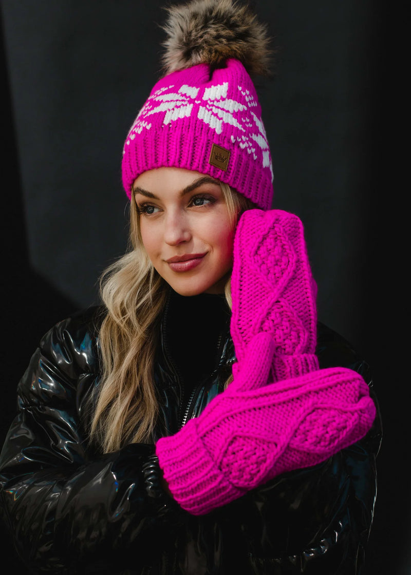 Hot Pink Cable Knit Fleece Lined Mittens