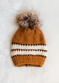 Pumpkin Pie Camel & Cream Patterned Knit Fleece Lined Hat