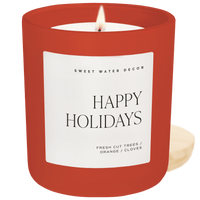 Sweet Water Decor Happy Holidays Soy Candle - Red Matte Jar - 15 oz (Christmas)