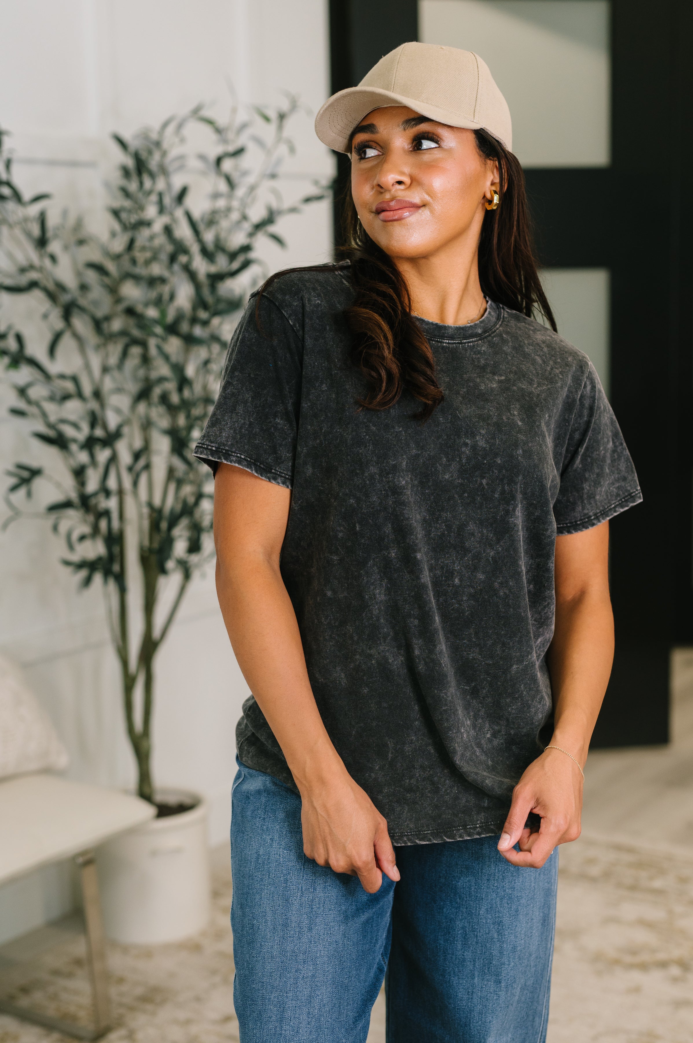 Zenana Mineral Wash Tee in Ash Black