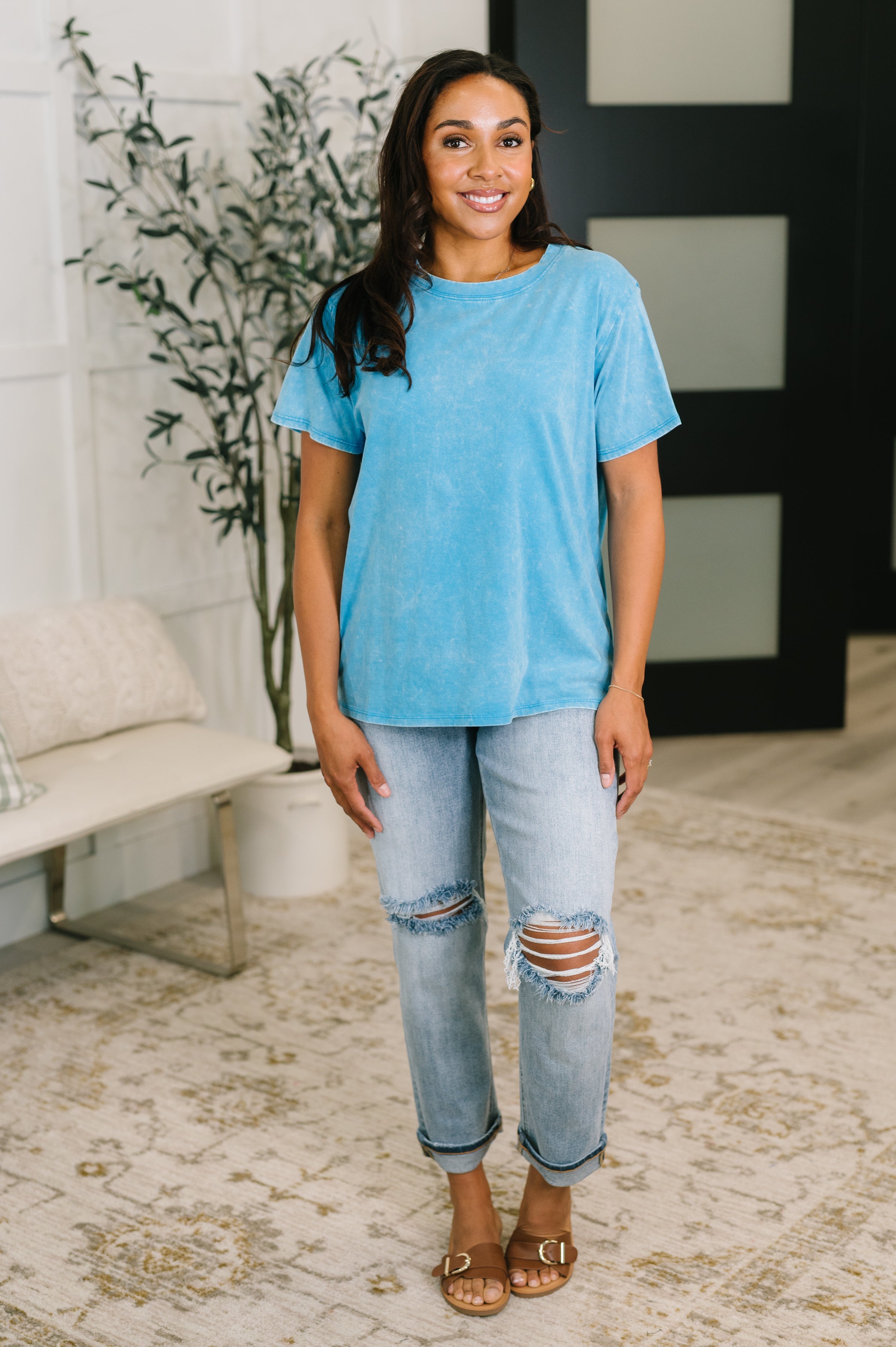 Zenana Mineral Wash Tee in Deep Sky