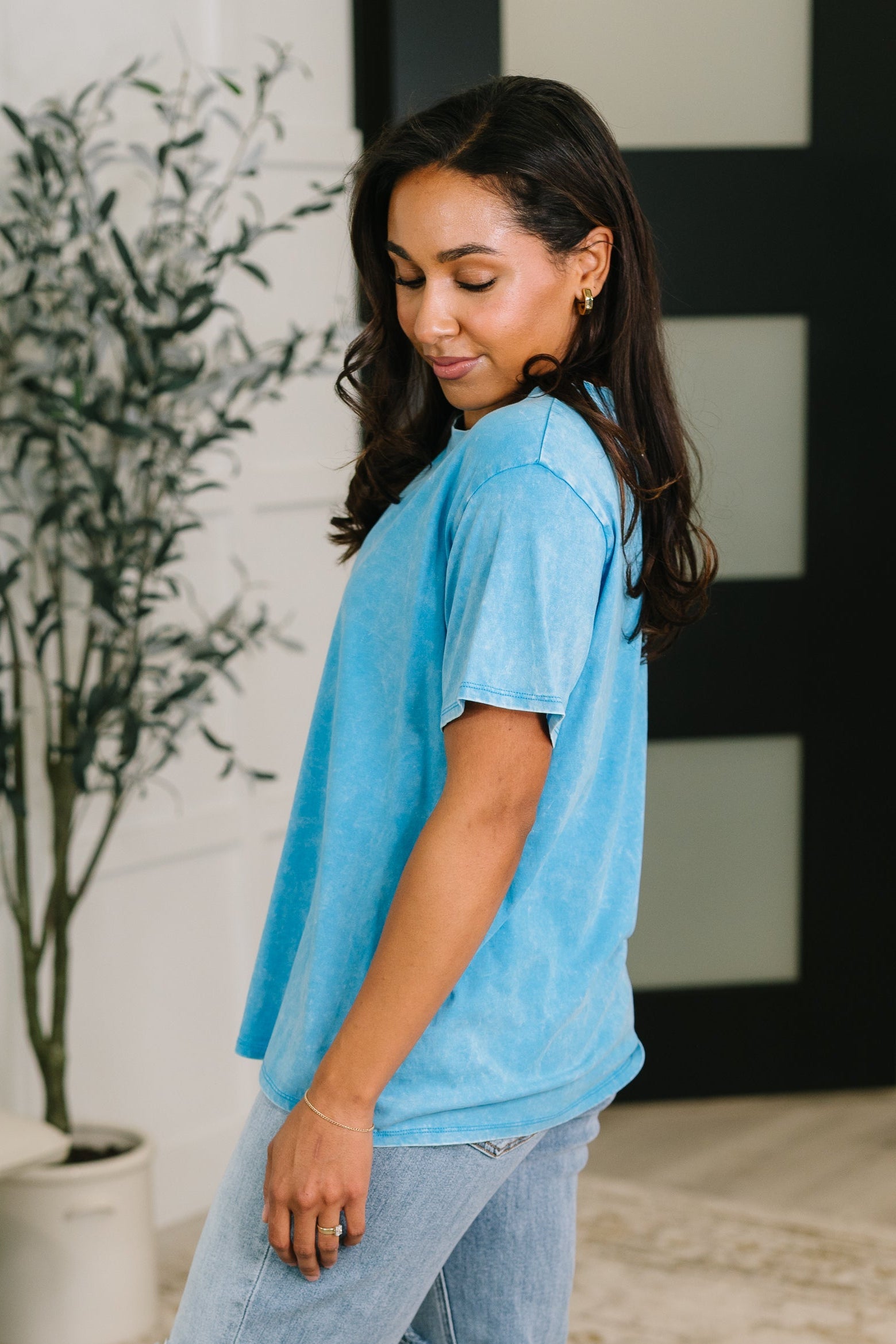 Zenana Mineral Wash Tee in Deep Sky
