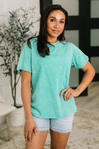 Zenana Mineral Wash Tee in Turquoise