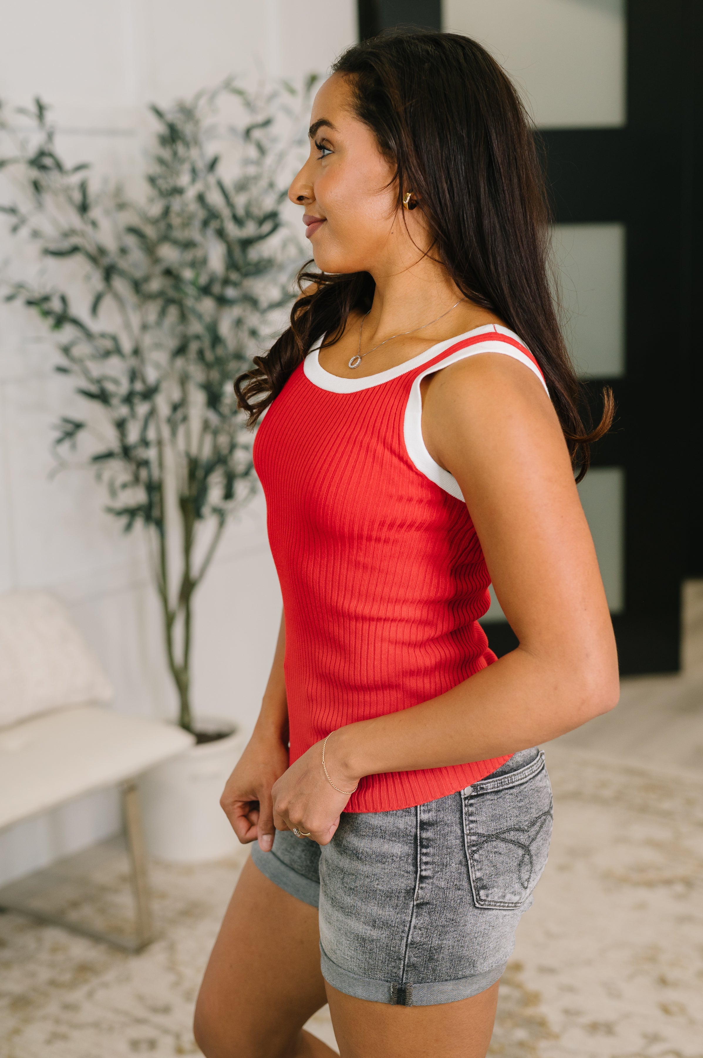 Contrast Trim Tank in Red