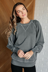 Pocketed French Terry Sweatshirt - Ash Jade