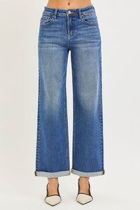 Risen High Rise Relaxed Fit Ankle Straight Cuffed Jeans