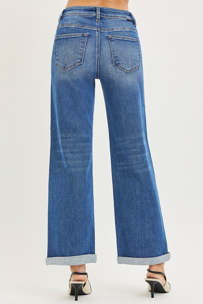 Risen High Rise Relaxed Fit Ankle Straight Cuffed Jeans