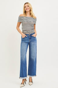 Risen High Rise Relaxed Fit Ankle Straight Cuffed Jeans
