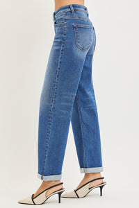 Risen High Rise Relaxed Fit Ankle Straight Cuffed Jeans