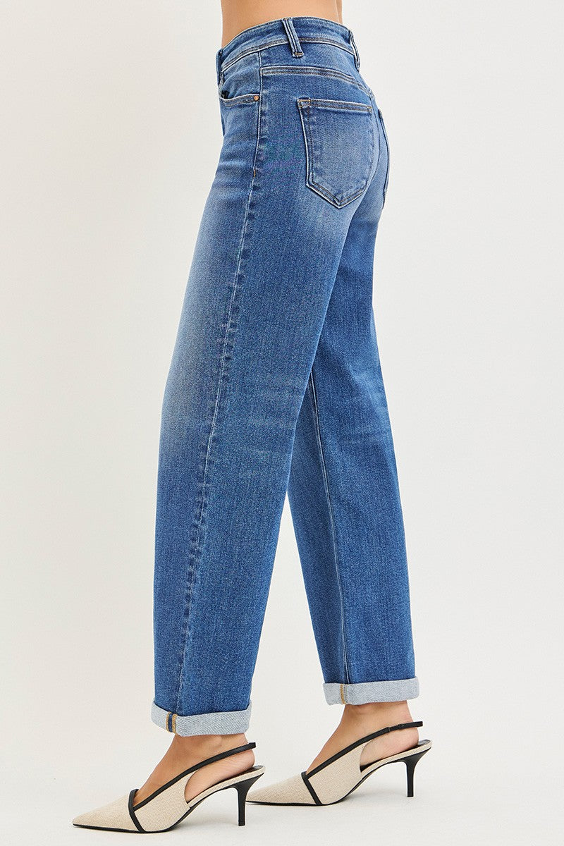 Risen High Rise Relaxed Fit Ankle Straight Cuffed Jeans