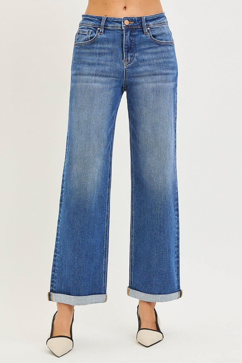 Risen High Rise Relaxed Fit Ankle Straight Cuffed Jeans