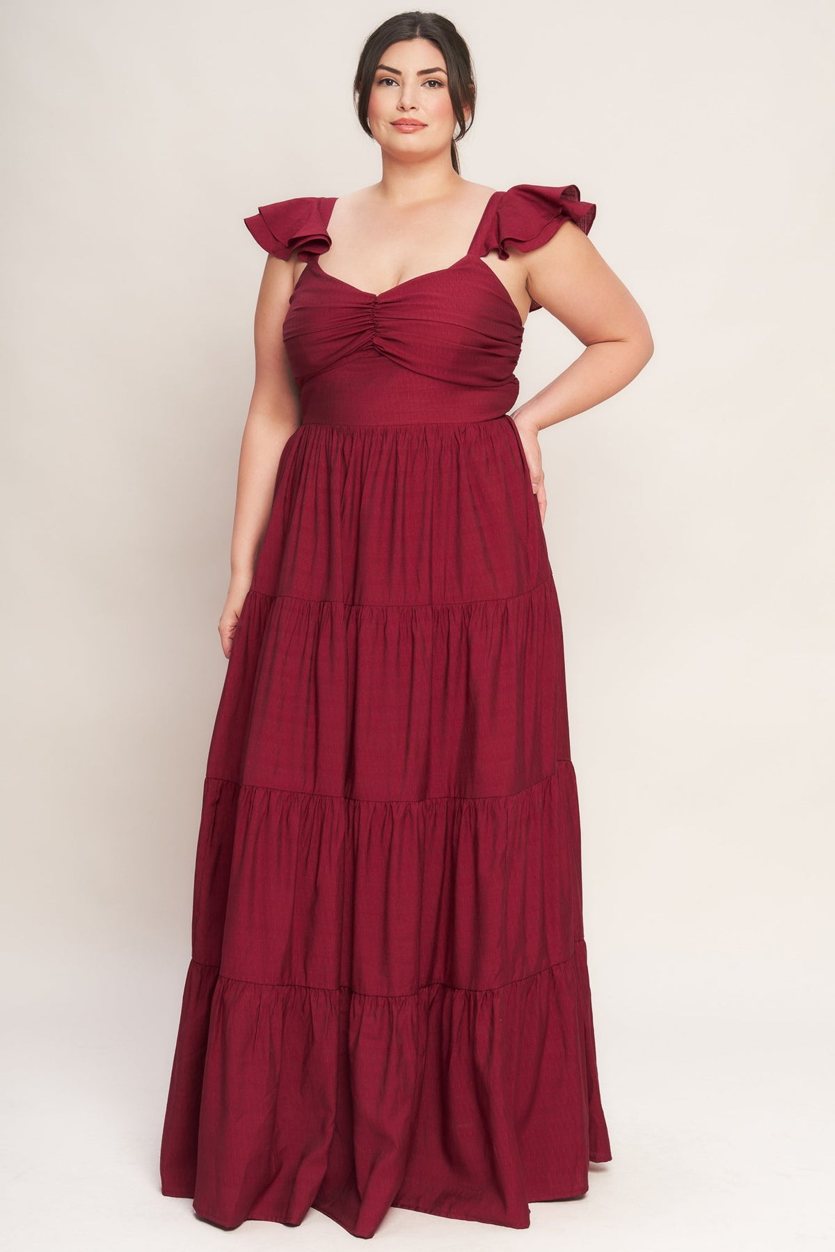 Flying Tomato Summer Silk Deep Red Woven Maxi Dress