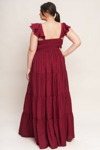Flying Tomato Summer Silk Deep Red Woven Maxi Dress