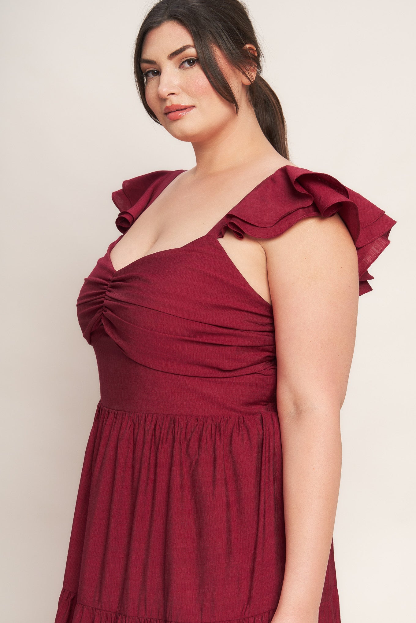 Flying Tomato Summer Silk Deep Red Woven Maxi Dress