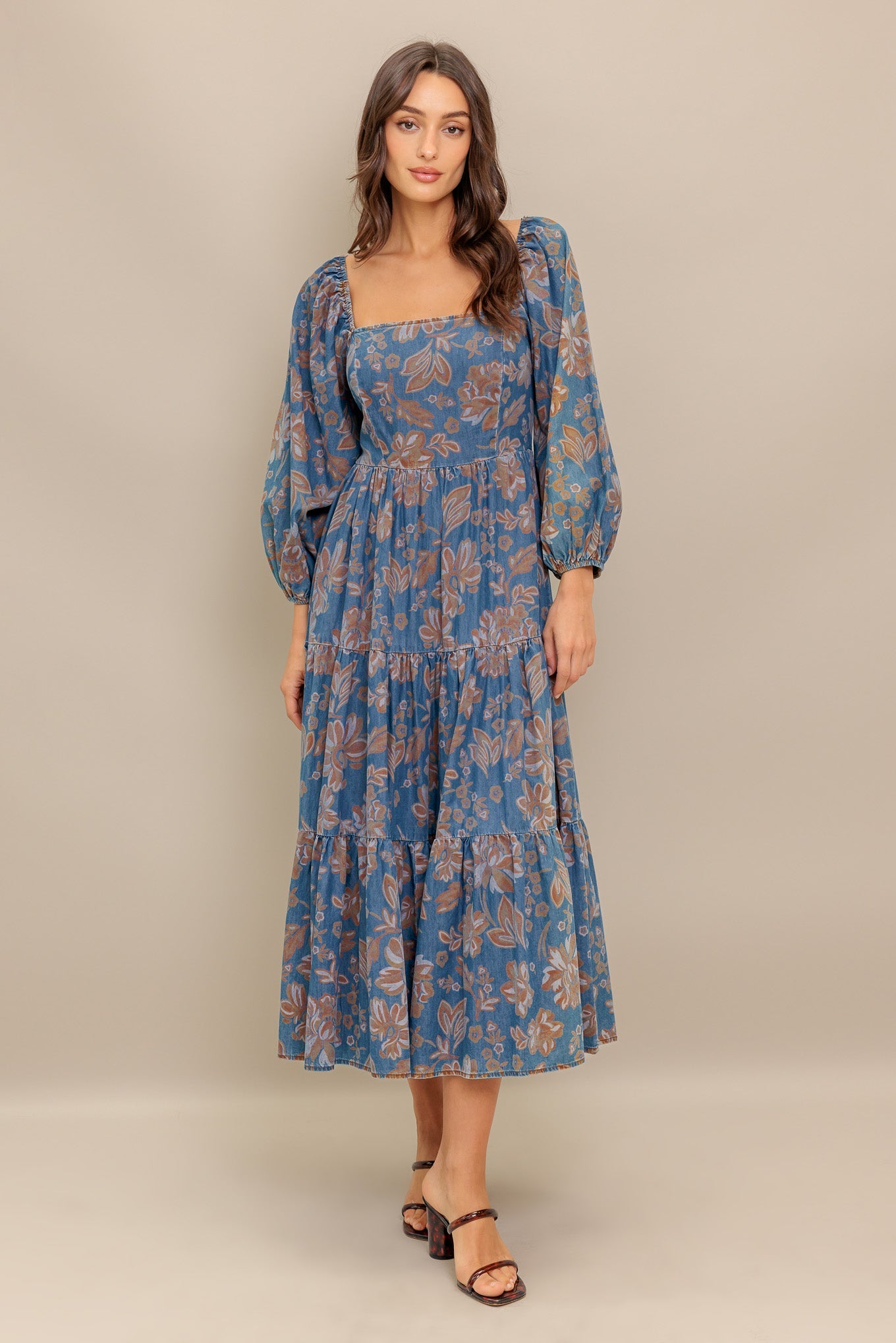 Flying Tomato Circle of Friends Printed Denim Midi Dress