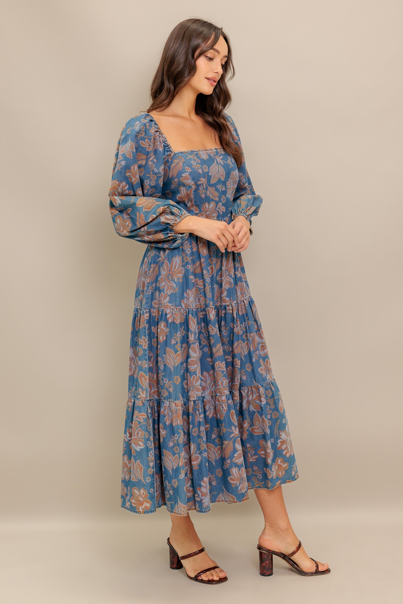 Flying Tomato Circle of Friends Printed Denim Midi Dress