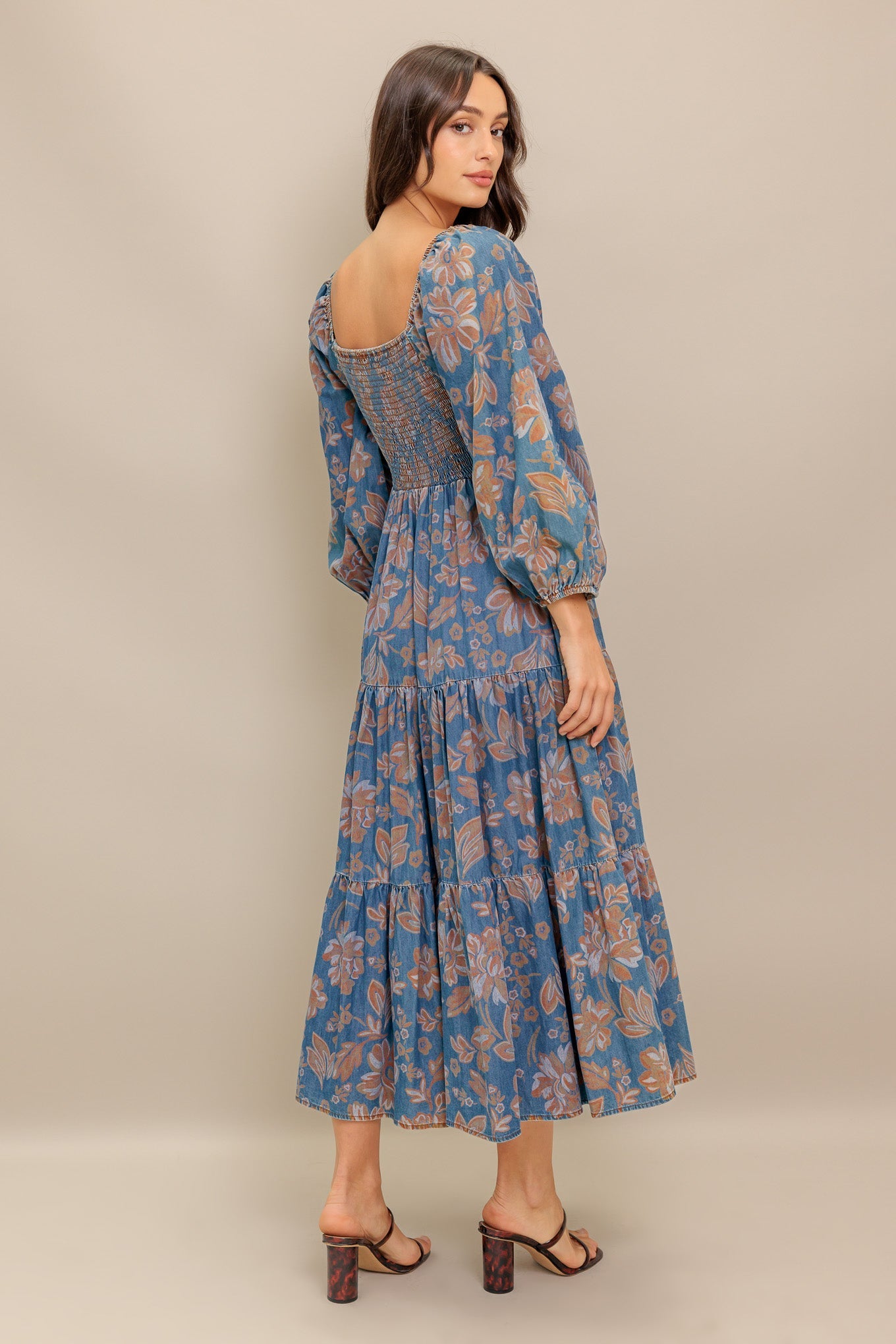 Flying Tomato Circle of Friends Printed Denim Midi Dress