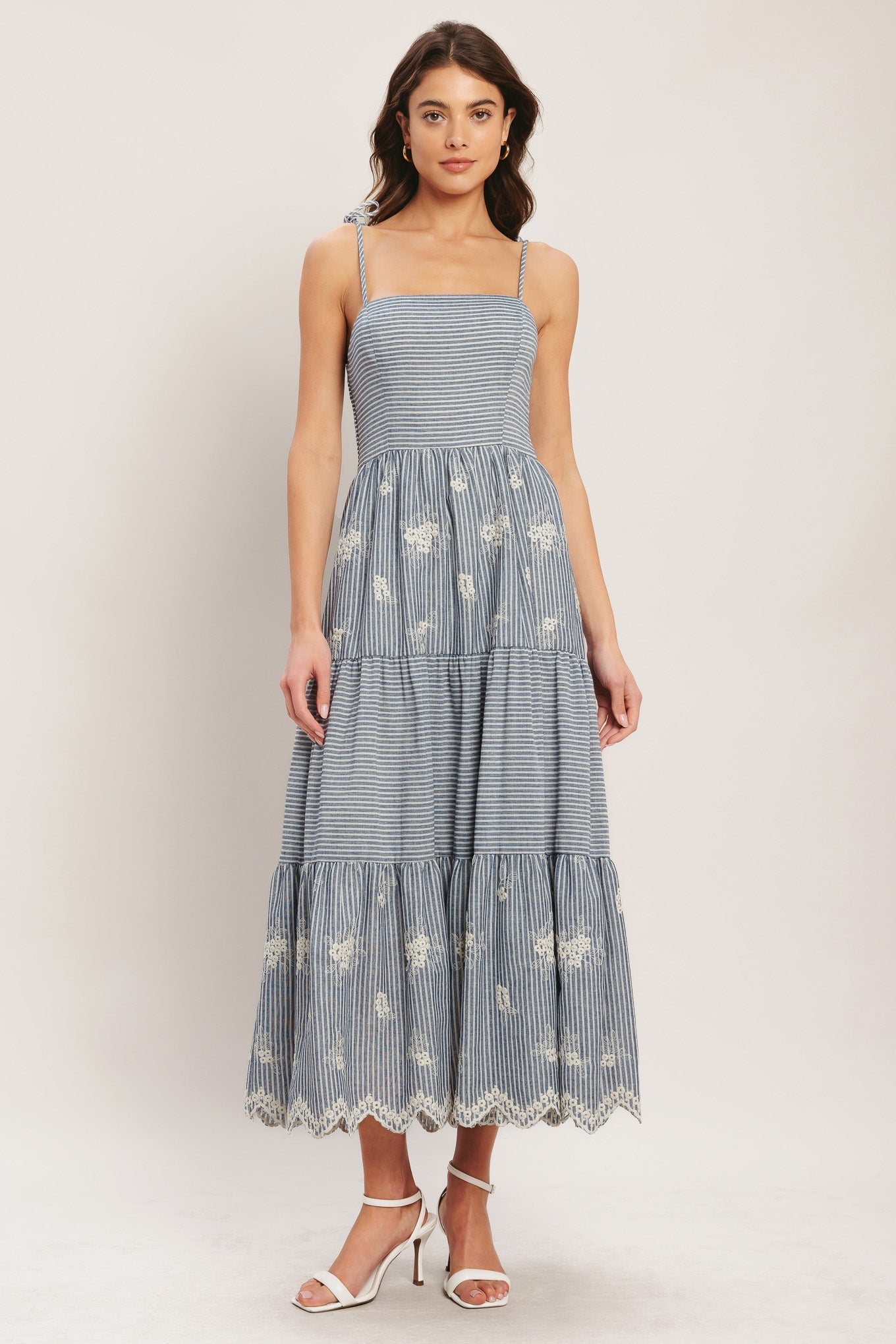 Flying Tomato Salt Air Stripe Woven Midi Dress