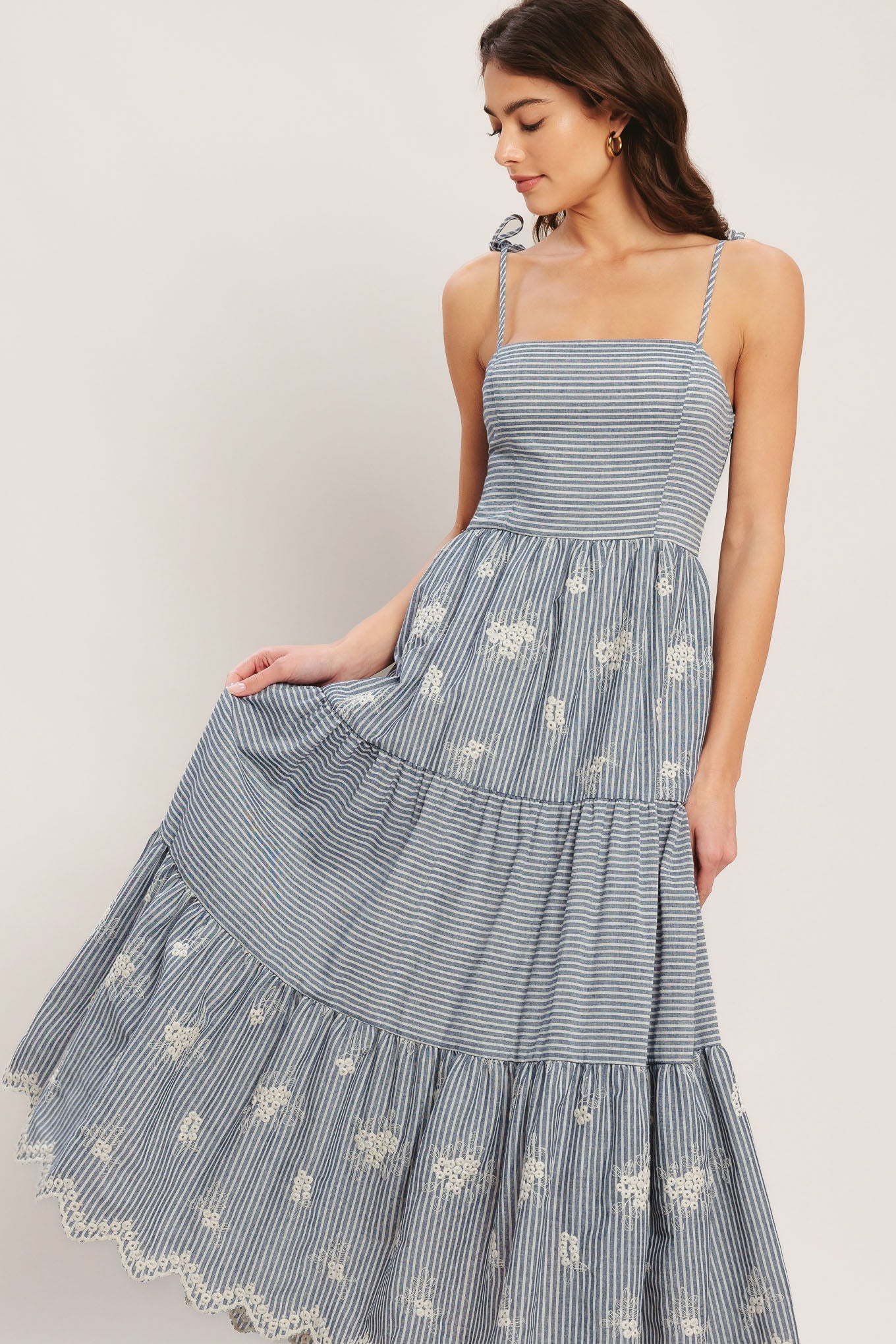 Flying Tomato Salt Air Stripe Woven Midi Dress