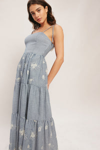 Flying Tomato Salt Air Stripe Woven Midi Dress