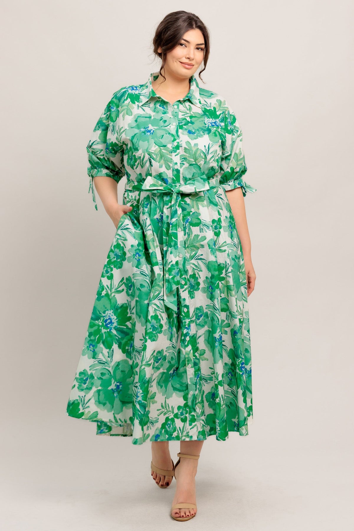 Flying Tomato Simply In Bloom Woven Midi Shirt Dress