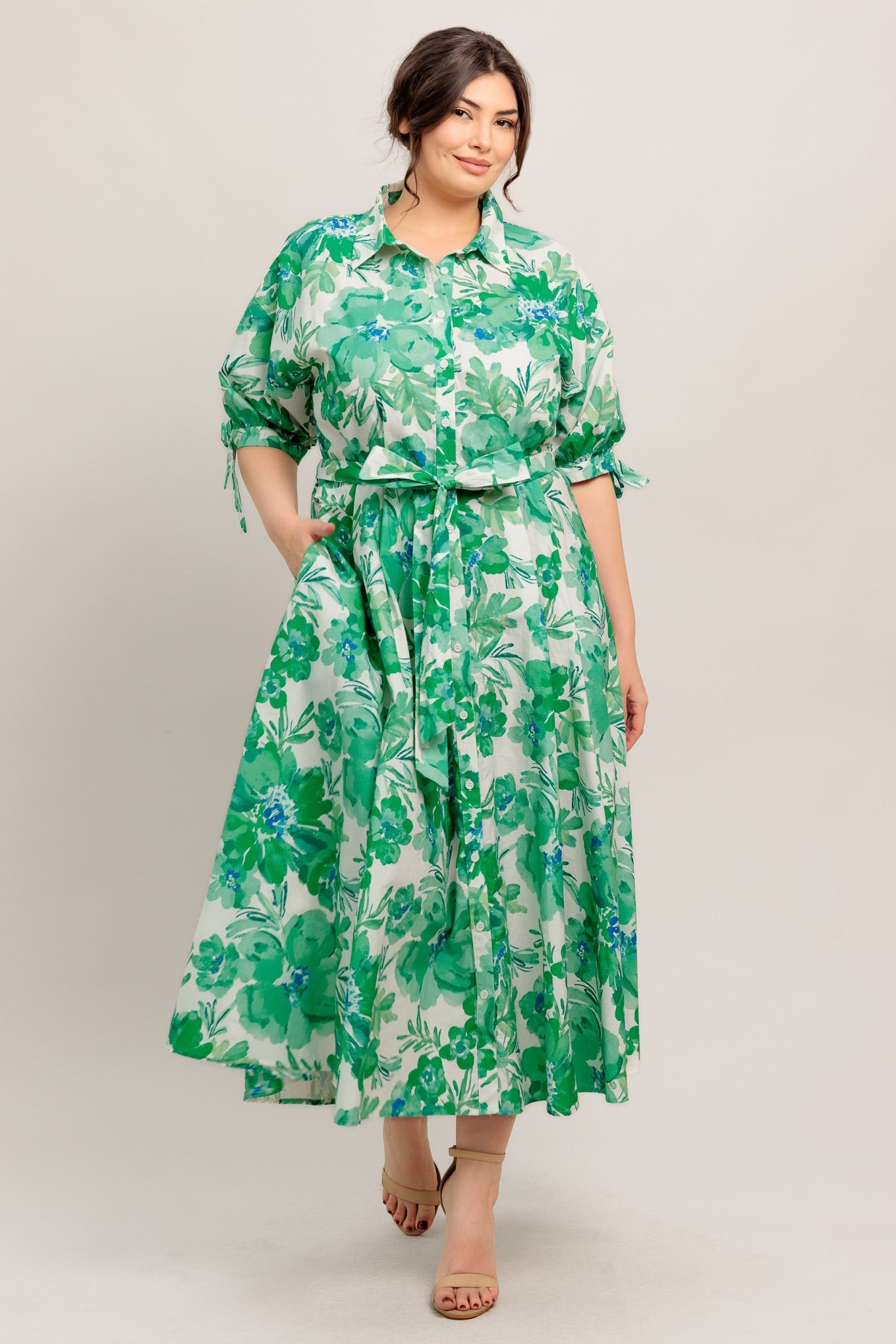 Flying Tomato Simply In Bloom Woven Midi Shirt Dress