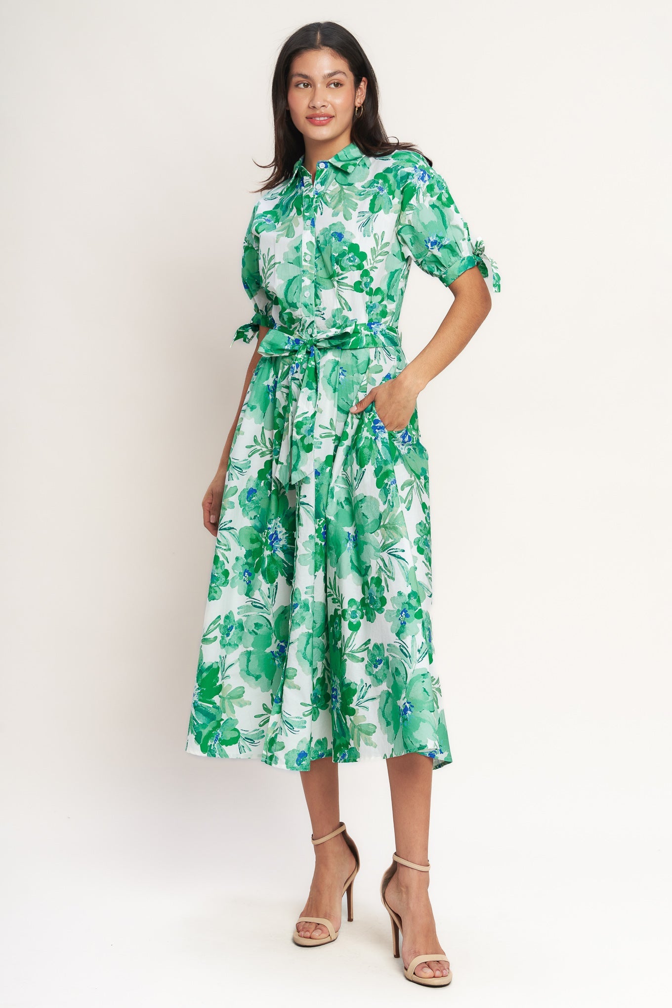Flying Tomato Simply In Bloom Woven Midi Shirt Dress