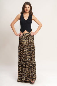 Flying Tomato Seasonless Styling Animal Print Woven Maxi Skirt