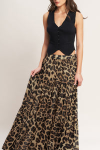 Flying Tomato Seasonless Styling Animal Print Woven Maxi Skirt