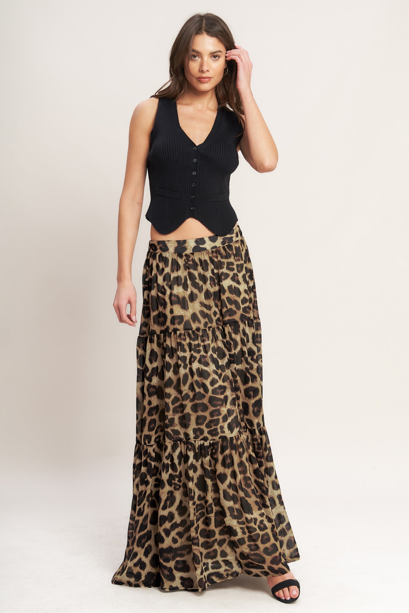 Flying Tomato Seasonless Styling Animal Print Woven Maxi Skirt