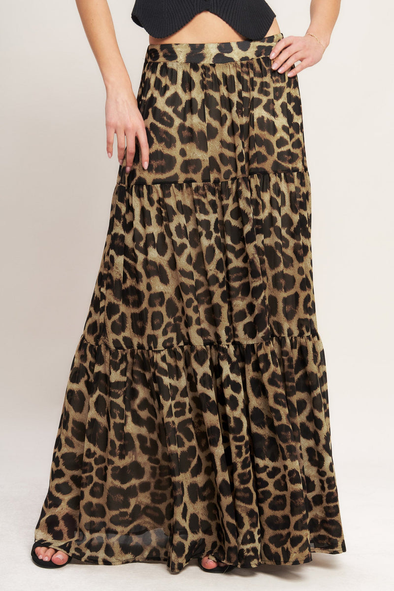 Flying Tomato Seasonless Styling Animal Print Woven Maxi Skirt