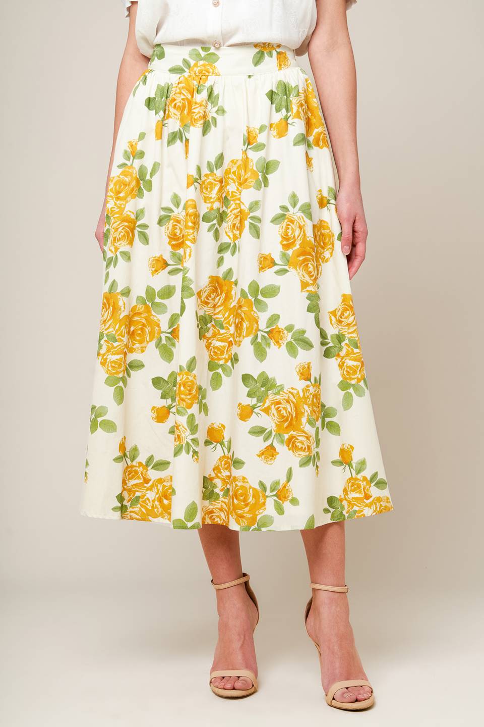 Flying Tomato Every Sunday Floral Woven Midi Skirt 