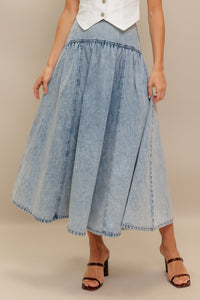Flying Monkey Americana Acid Washed Denim Midi Skirt