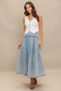 Flying Monkey Americana Acid Washed Denim Midi Skirt