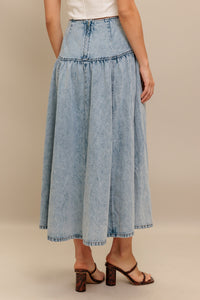 Flying Monkey Americana Acid Washed Denim Midi Skirt