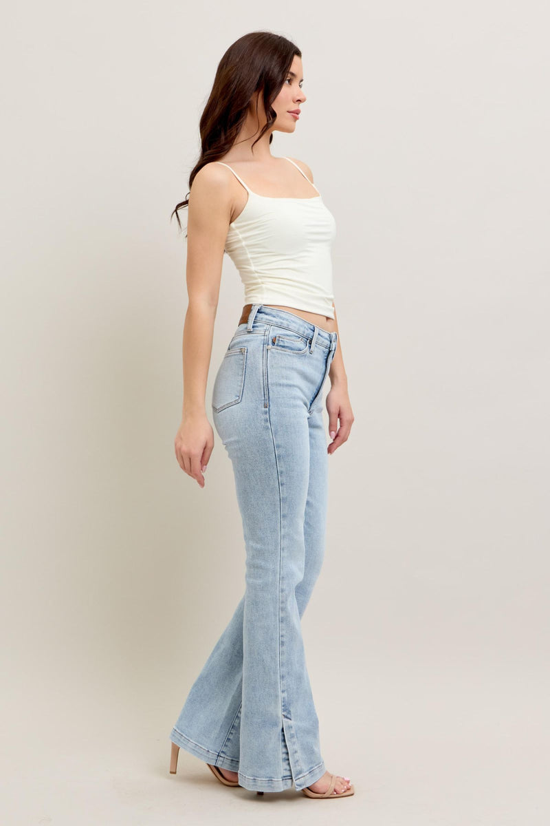 Judy Blue High Rise Vintage Wash Side Slit Bootcut Jeans